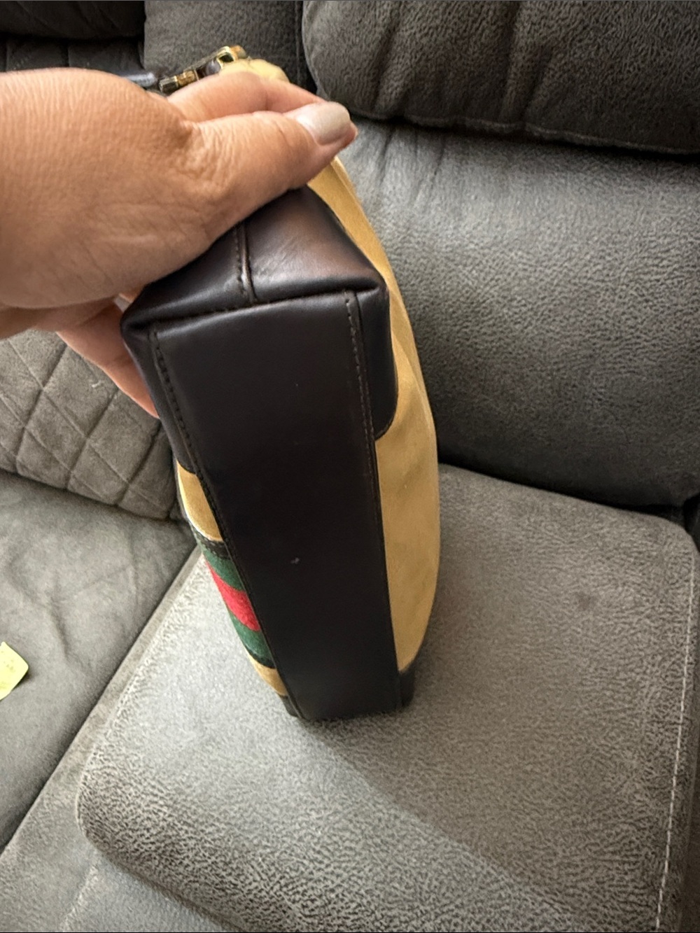 Gucci Canvas Shoulder Bag with Green and Red Stripe - Picture 5 of 9
